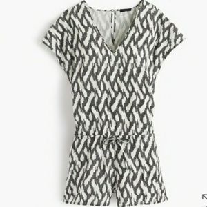 J.Crew Women Ikat Romper Black & White Print (L)